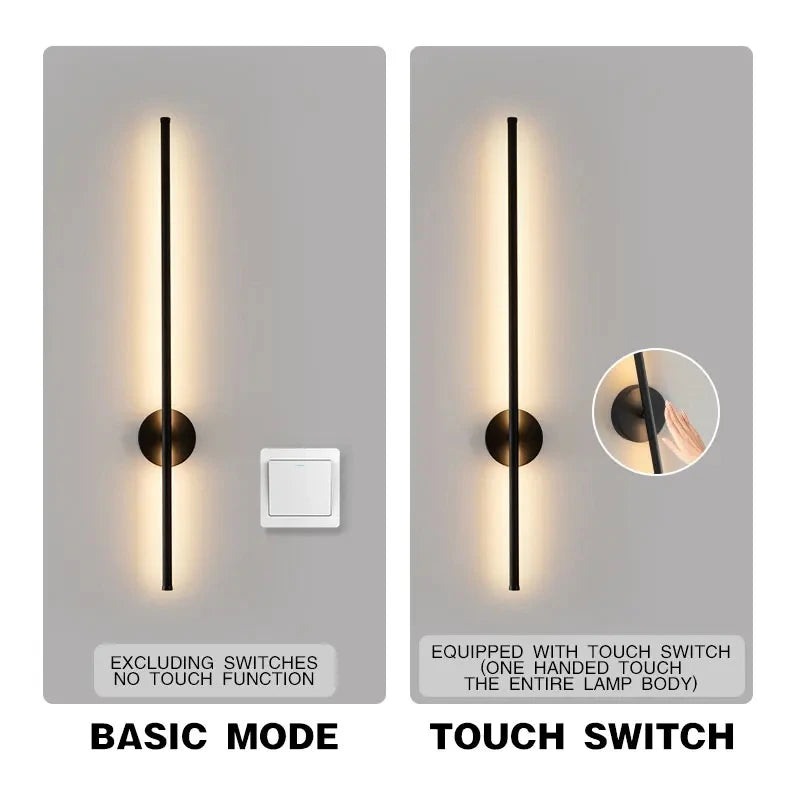 60CM 100CM 120CM Touch Switch Long Wall Light for Bedroom Living Room Bedside Interior Home Wall Lights