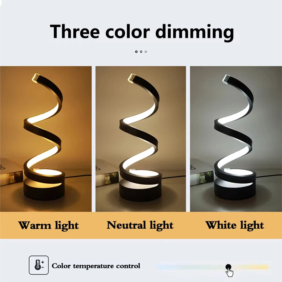 5V USB LED Table Lamp Modern Creative Spiral Desk Light 3 Colors Dimmable for Bedroom Living Room Office Bar Decoration Lighting