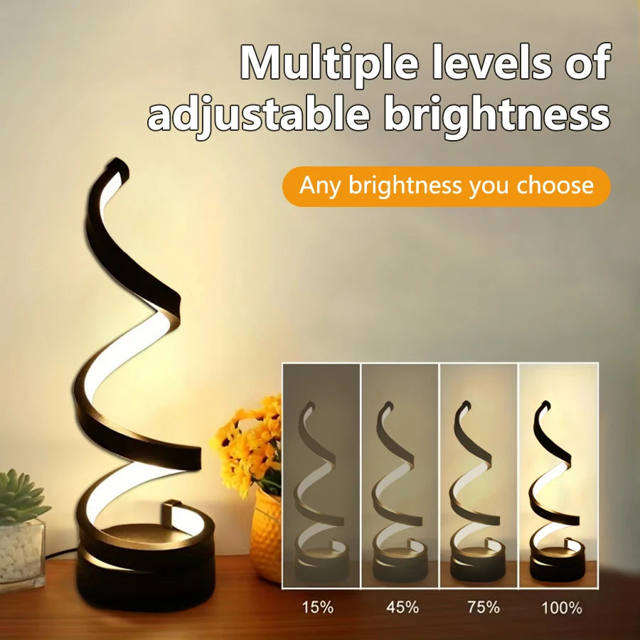 5V USB LED Table Lamp Modern Creative Spiral Desk Light 3 Colors Dimmable for Bedroom Living Room Office Bar Decoration Lighting