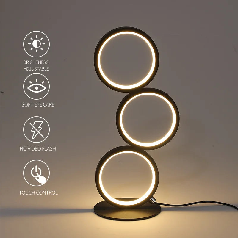 Dimming Table Lamp Intelligent Touch Ring Night Light Bedroom Simple Modern Living Room Lamp Monochrome Circle Desktable Lamp