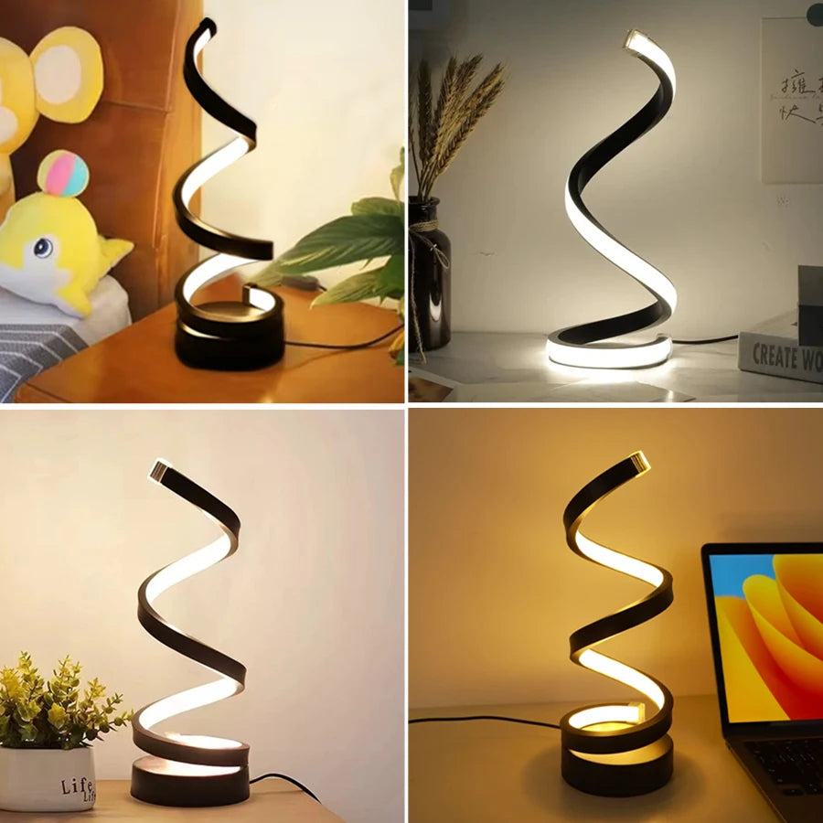 5V USB LED Table Lamp Modern Creative Spiral Desk Light 3 Colors Dimmable for Bedroom Living Room Office Bar Decoration Lighting