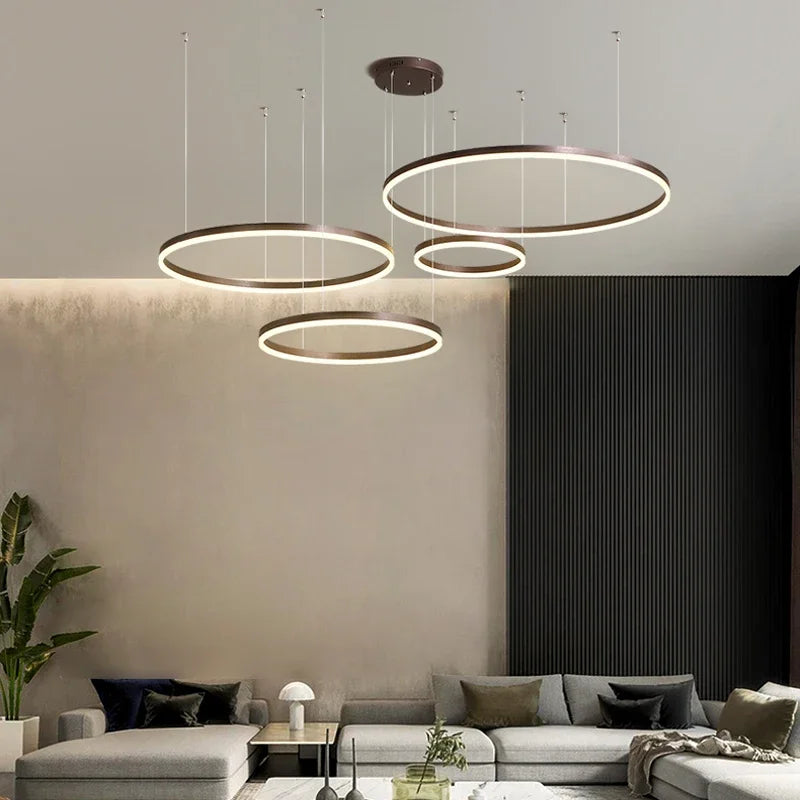 Modern LED Pendant Chandelier Home Lighting Brushed Circle Rings Ceiling Mounted Hanging Lighting Suspension Lamp Gold Black